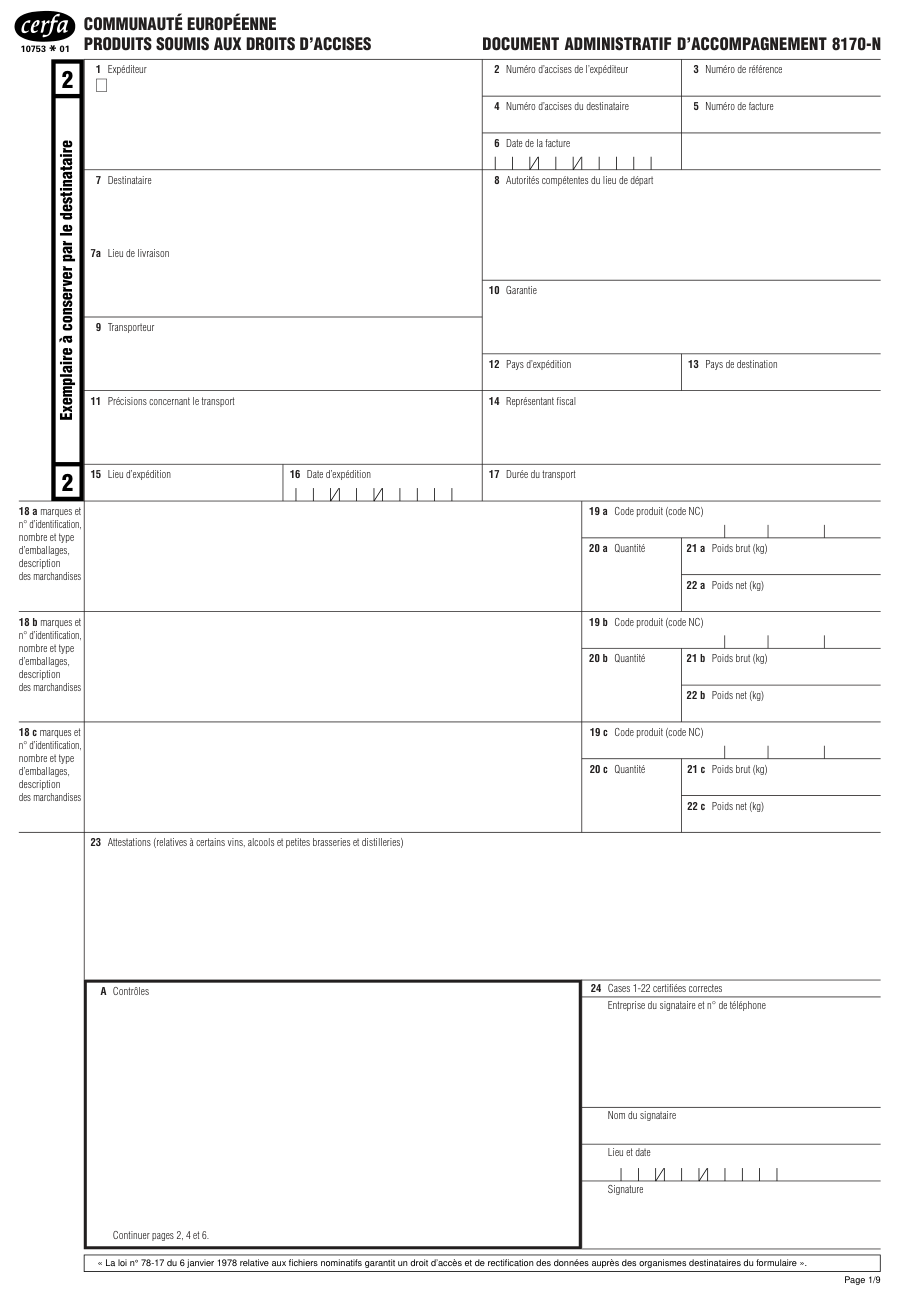 Page 1 du formulaire cerfa 10753 — Document administratif d'accompagnement