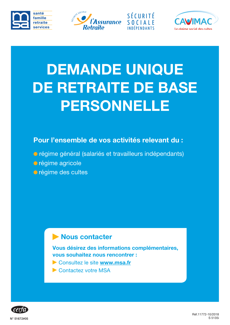 Page 1 du formulaire cerfa 10916 — Demande unique de retraite de base personnelle
