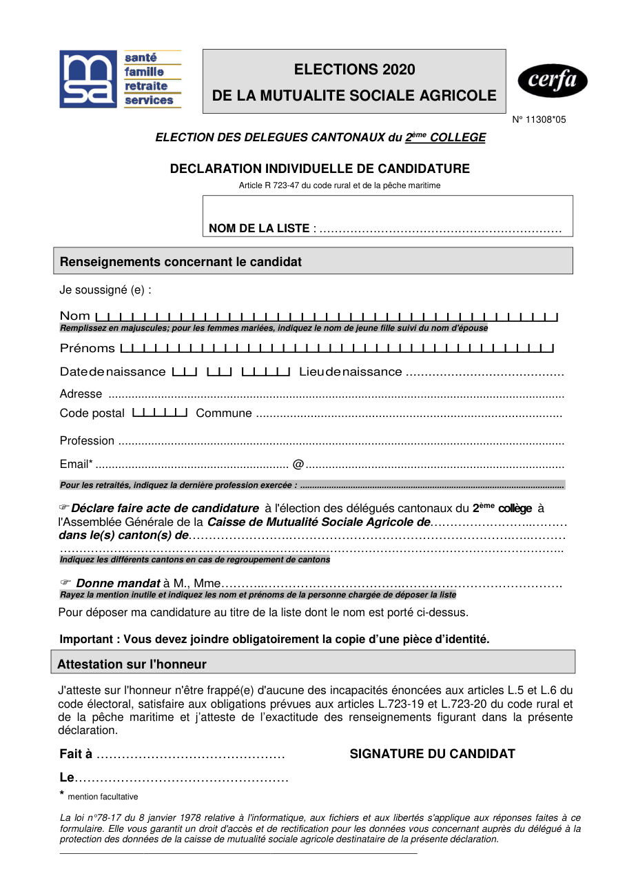 Page 1 du formulaire cerfa 11308 — Cerfa 11308