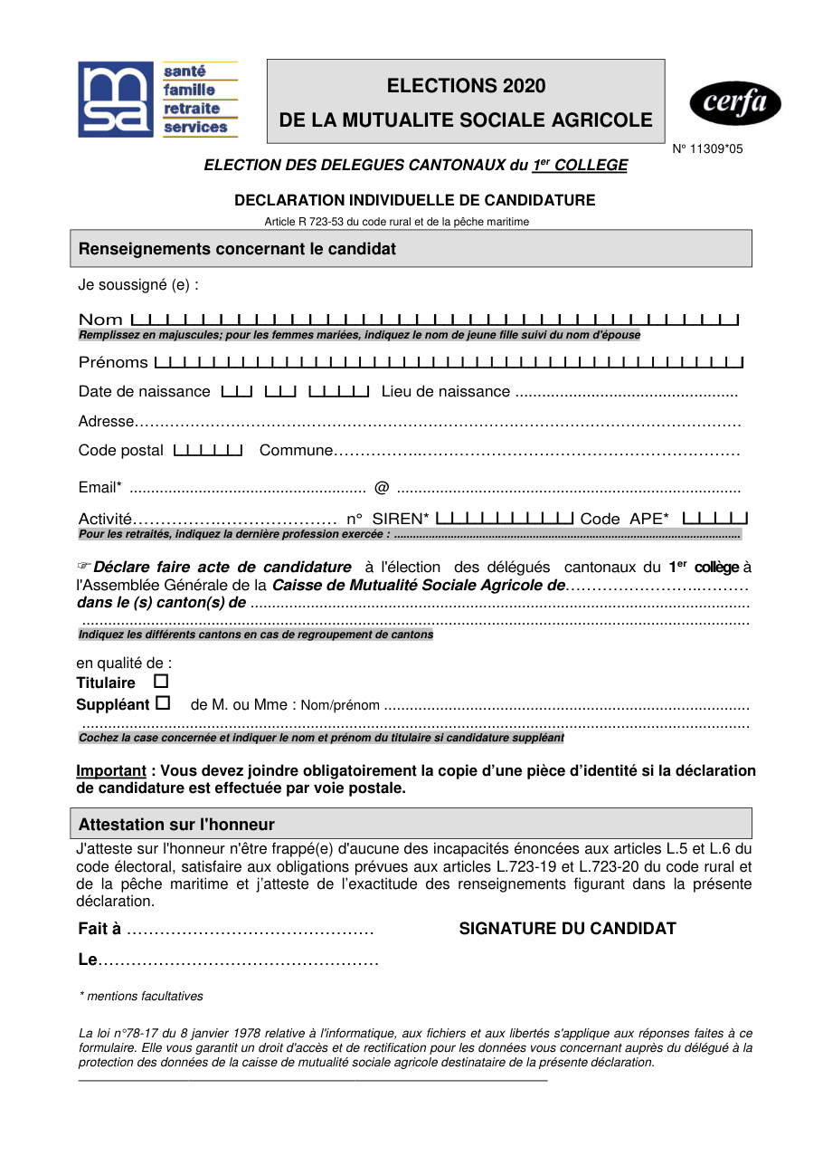 Page 1 du formulaire cerfa 11309 — Cerfa 11309
