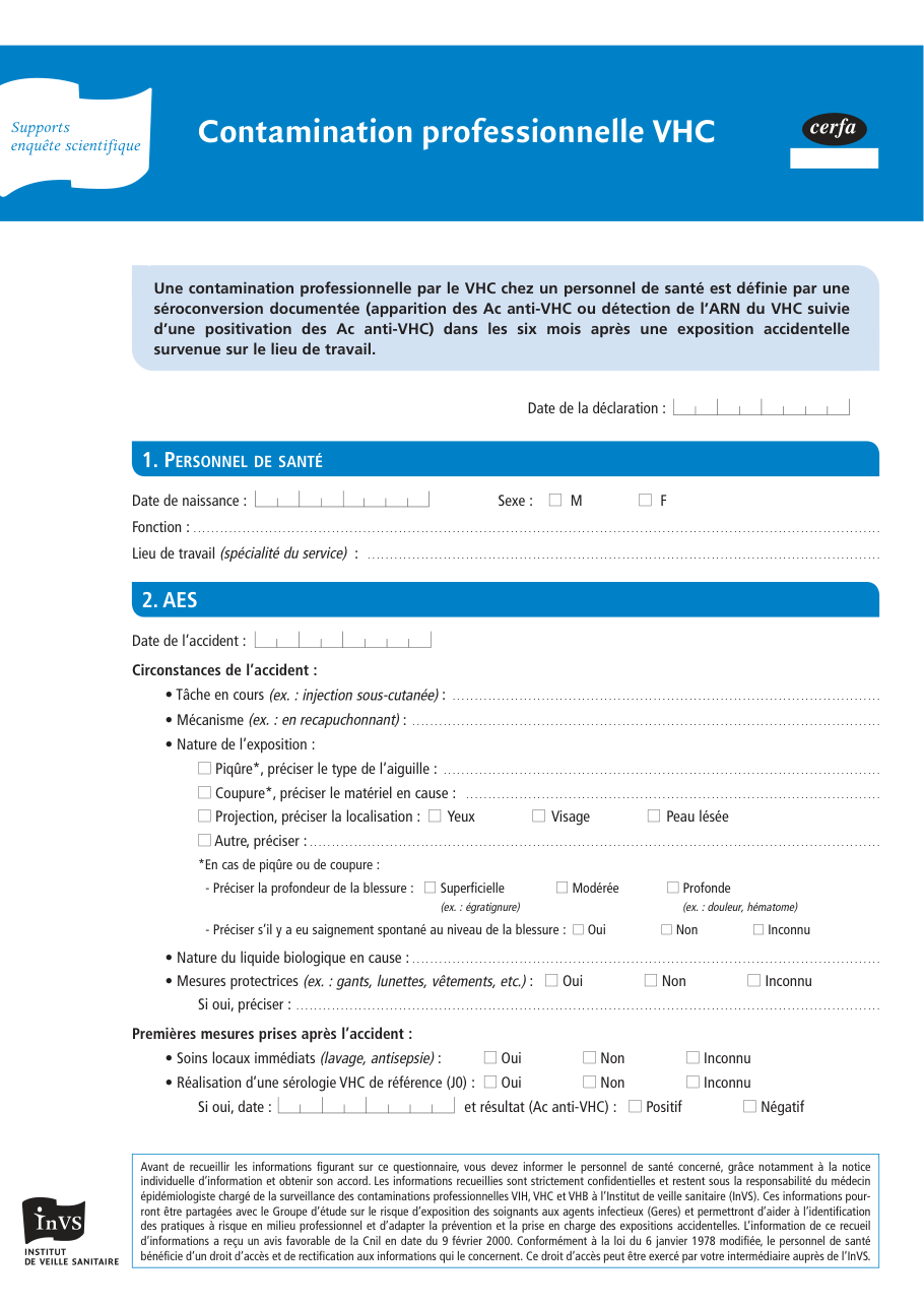 Page 1 du formulaire cerfa 11553 — Contamination professionnelle VHC
