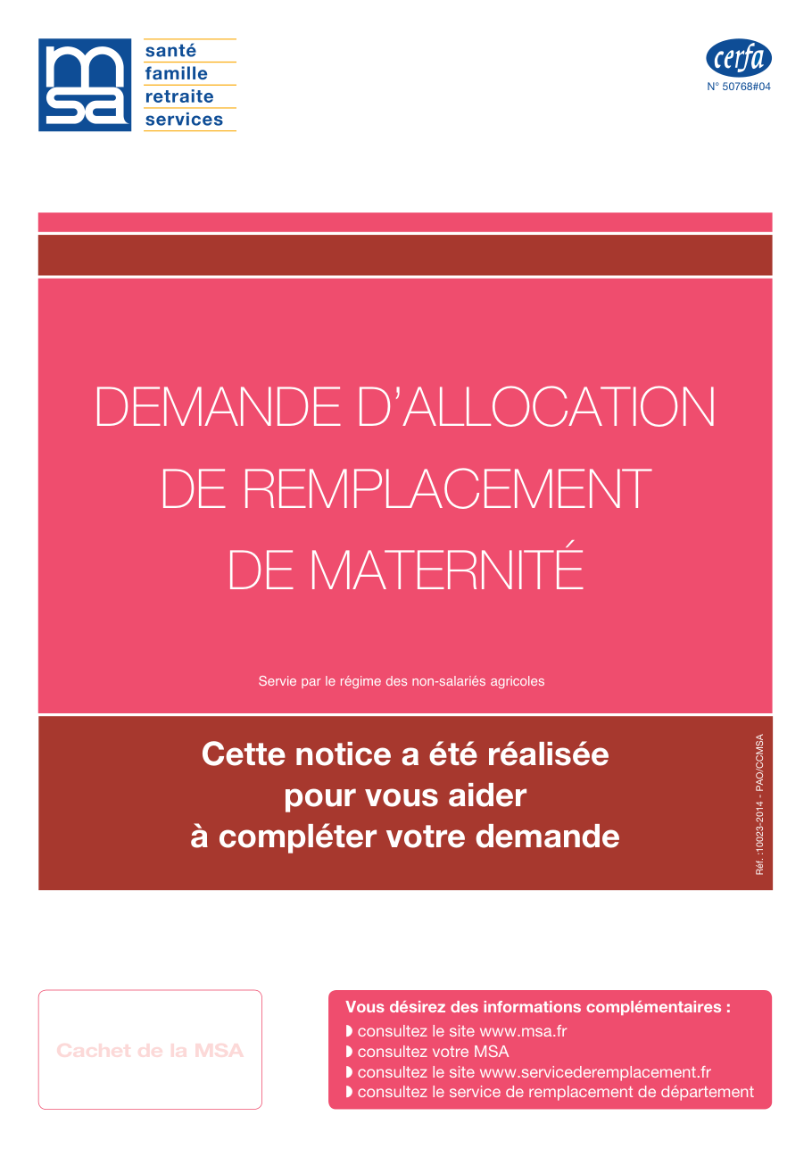 Page 1 du formulaire cerfa 11606 — Demande d’allocation de remplacement de maternité