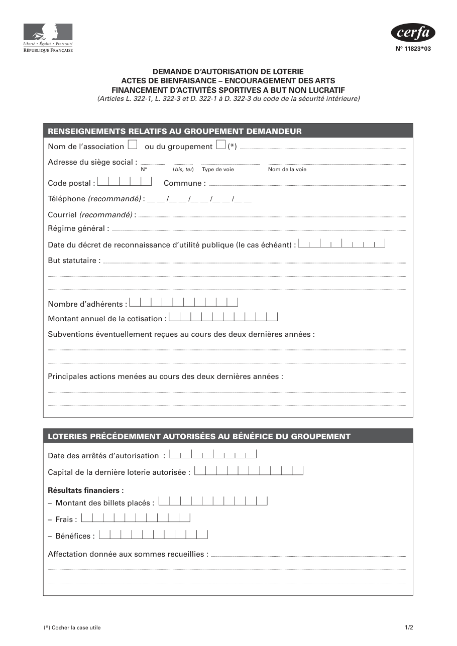 Page 1 du formulaire cerfa 11823 — Renseignements relatifs au groupement demandeur