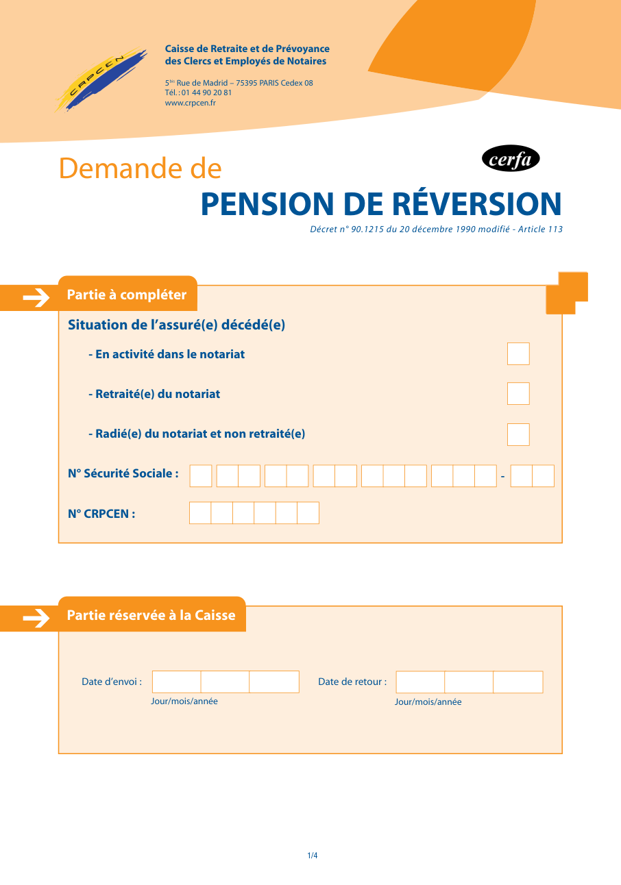 Page 1 du formulaire cerfa 12283 — Pension de réversion