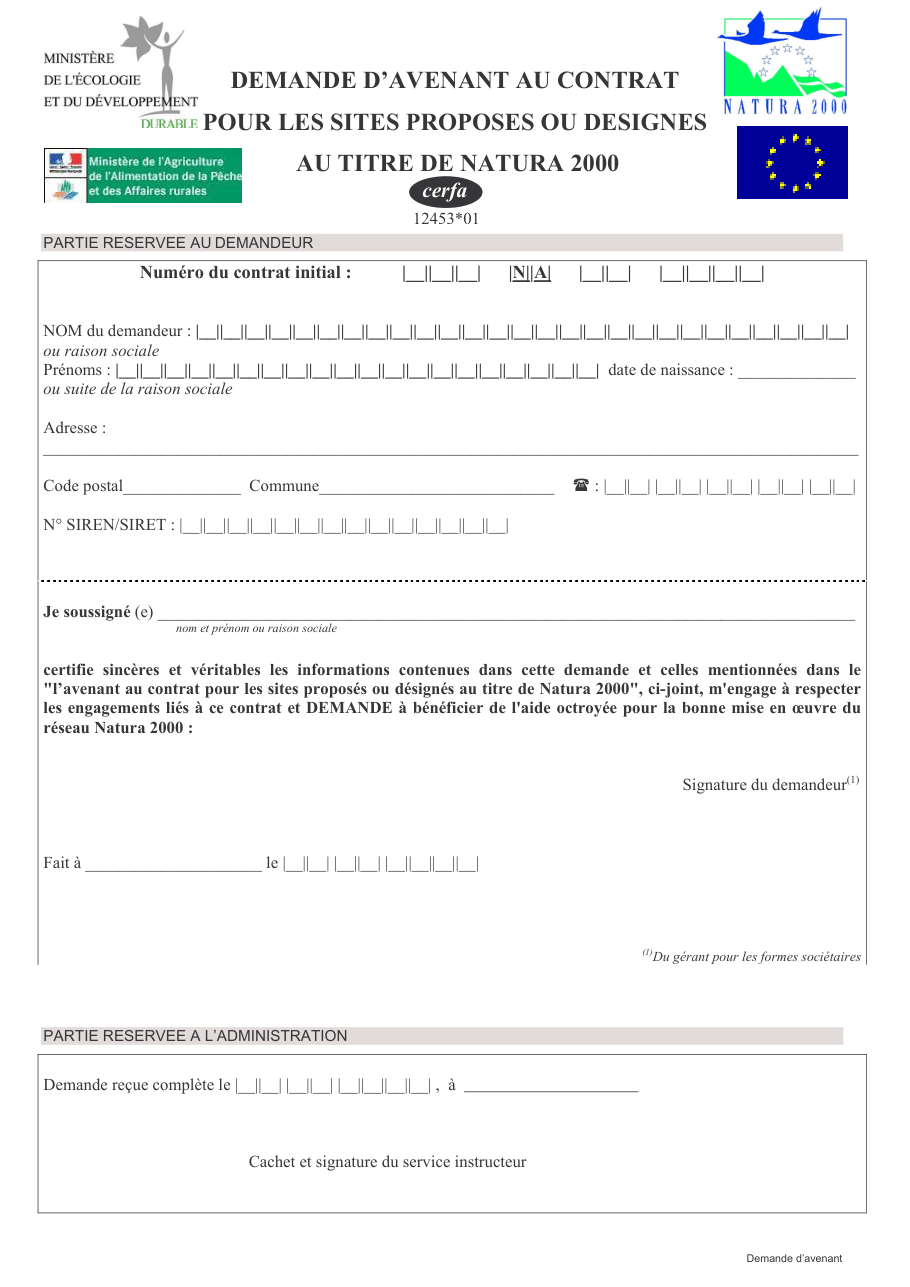 Page 1 du formulaire cerfa 12453 — Cerfa 12453