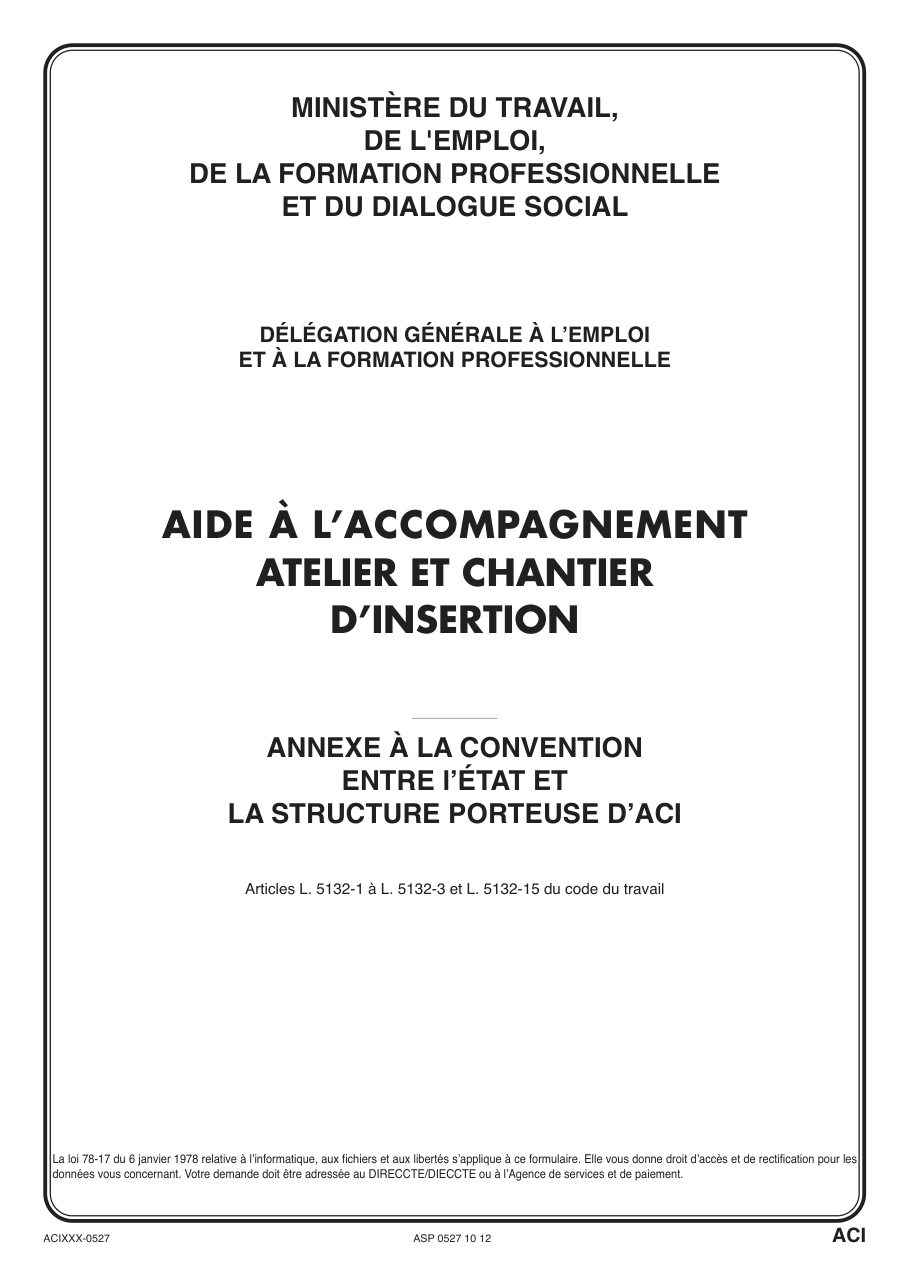 Page 1 du formulaire cerfa 12612 — Aide à l'accompagnement atelier et chantier d'insertion - annexe à la convention