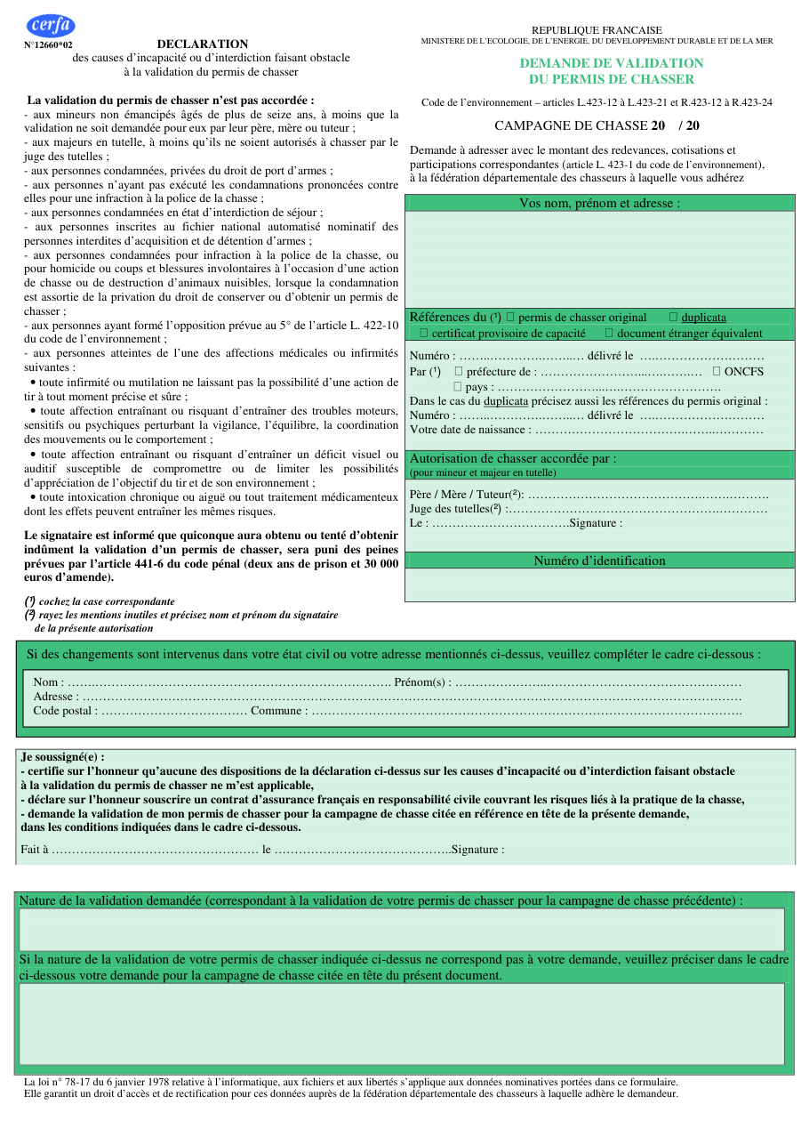 Page 1 du formulaire cerfa 12660 — Déclaration des causes d’incapacité ou d’interdiction faisant obstacle à la validation