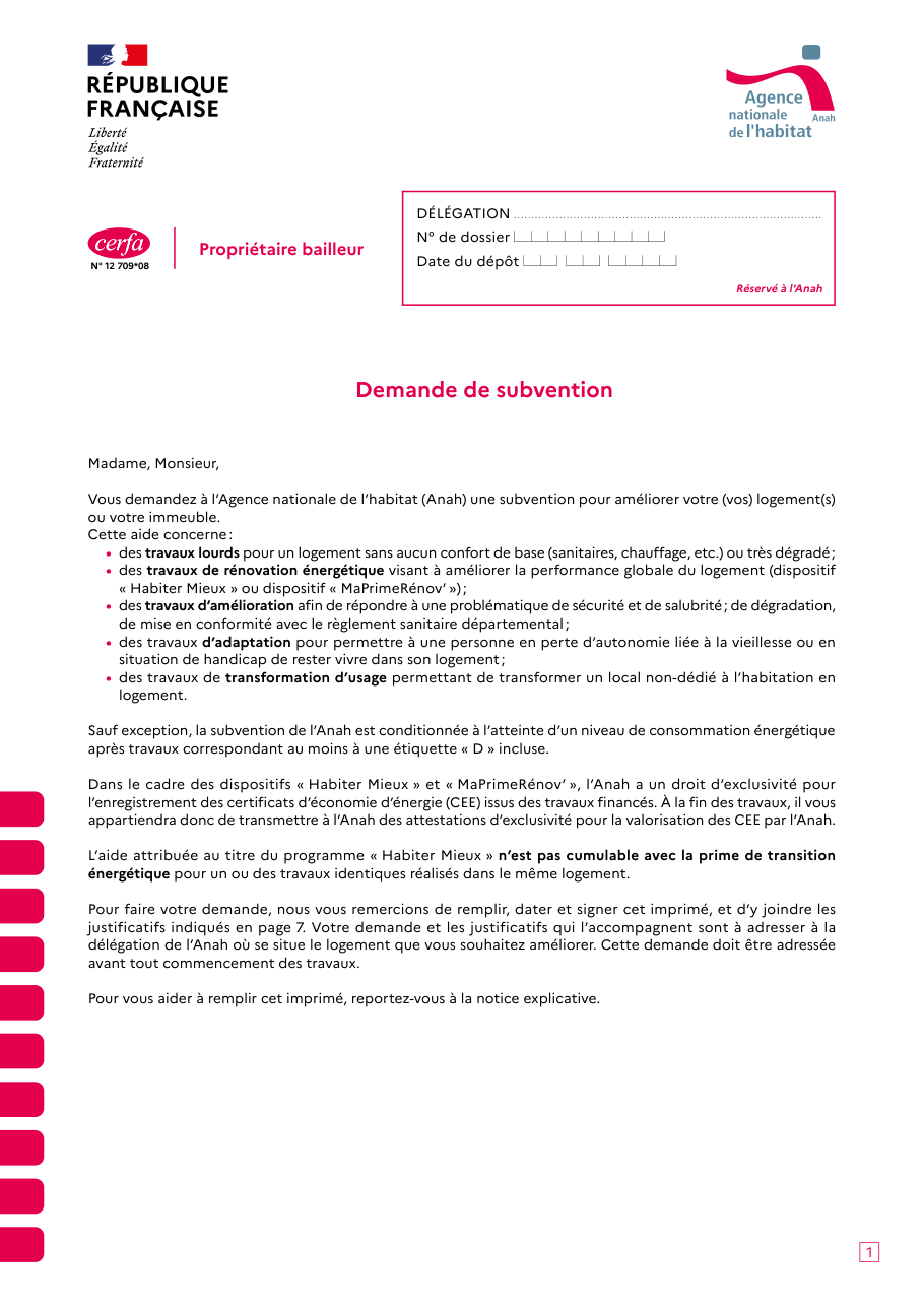 Page 1 du formulaire cerfa 12709 — Demande de subvention