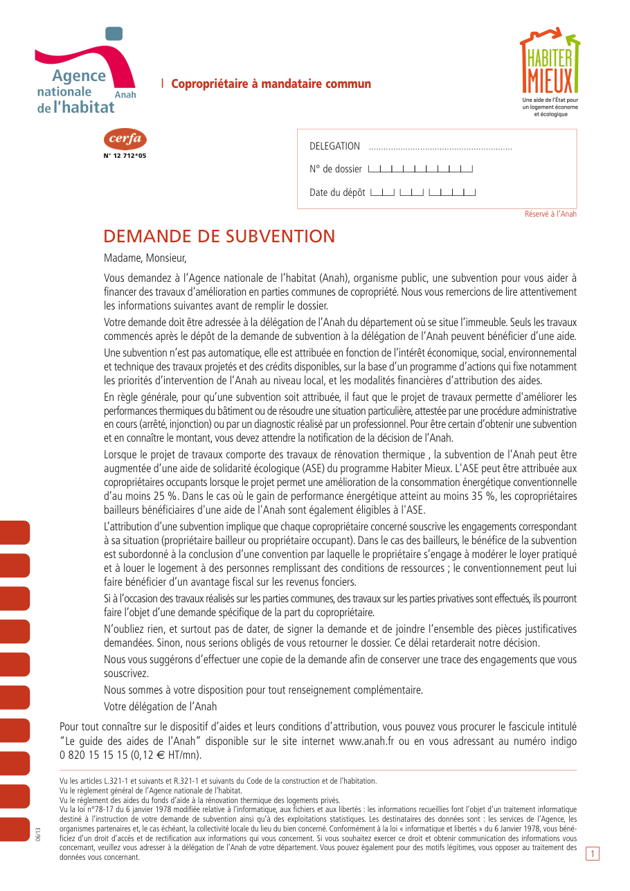 Page 1 du formulaire cerfa 12712 — Demande de subvention