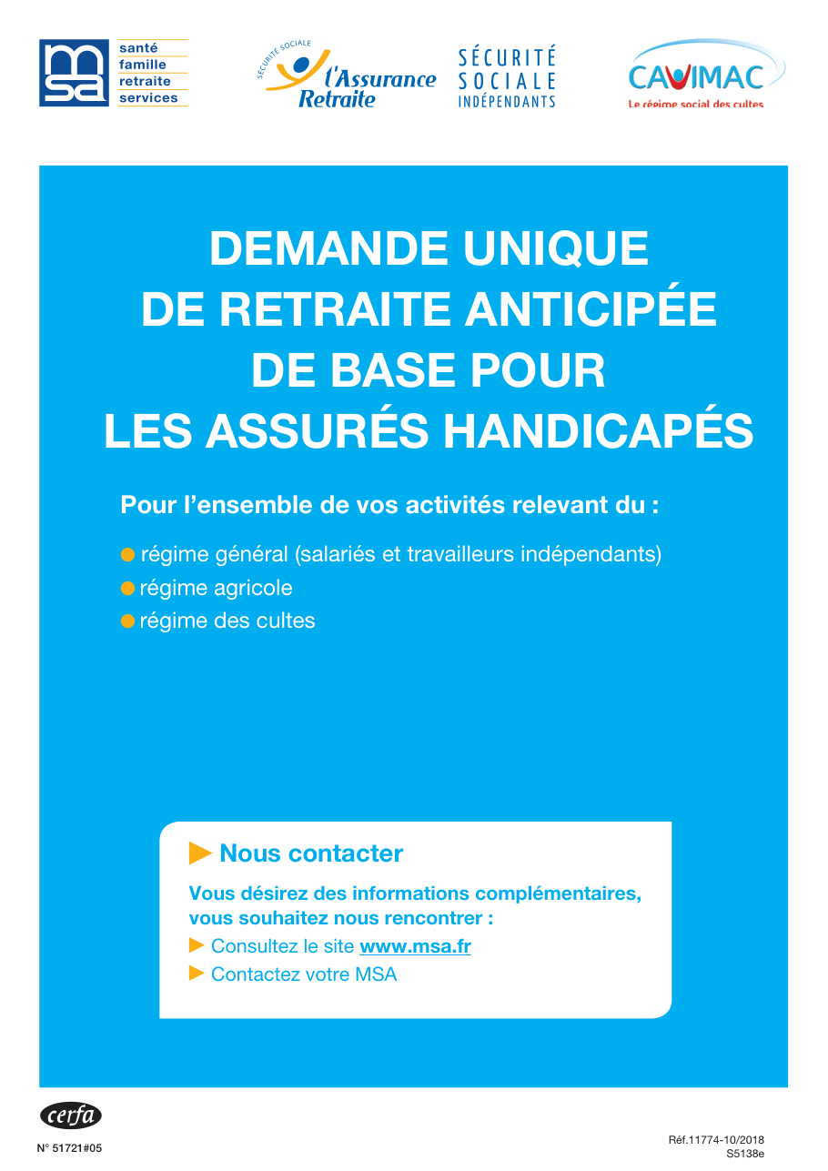 Page 1 du formulaire cerfa 12772 — Demande unique de retraite anticipée de base pour les assurés handicapés