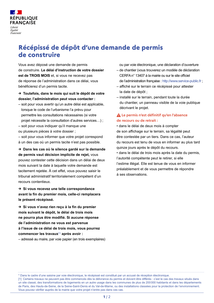 Page 1 du formulaire cerfa 13409*17 — Permis de construire (autre qu'une maison individuelle)