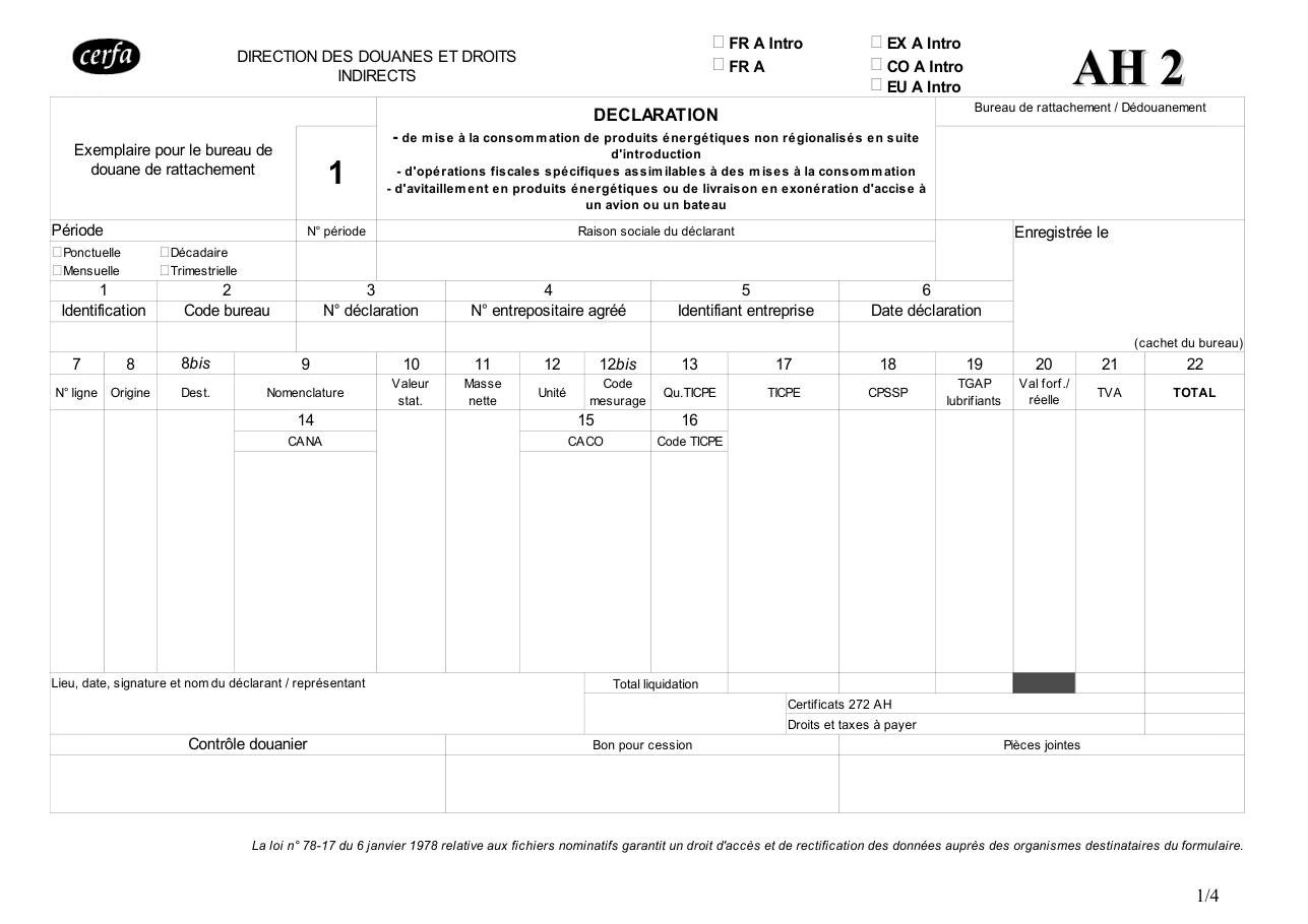 Page 1 du formulaire cerfa 13449 — Déclaration de mise à la consommation de produits énergétiques non régionalisés