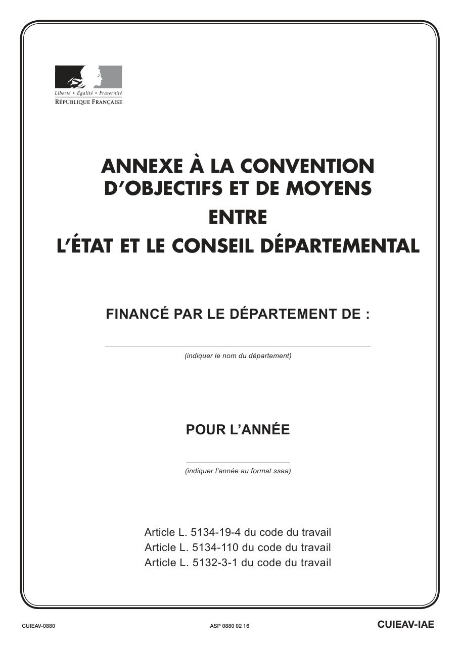 Page 1 du formulaire cerfa 13999 — Annexe à la convention d’objectifs et de moyens entre l’état et le conseil départemental