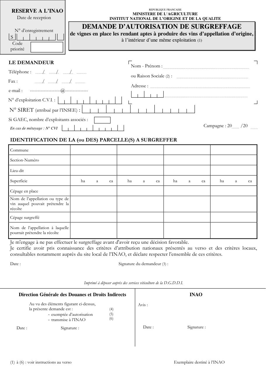 Page 1 du formulaire cerfa 14575 — Demande d'autorisation de surgreffage