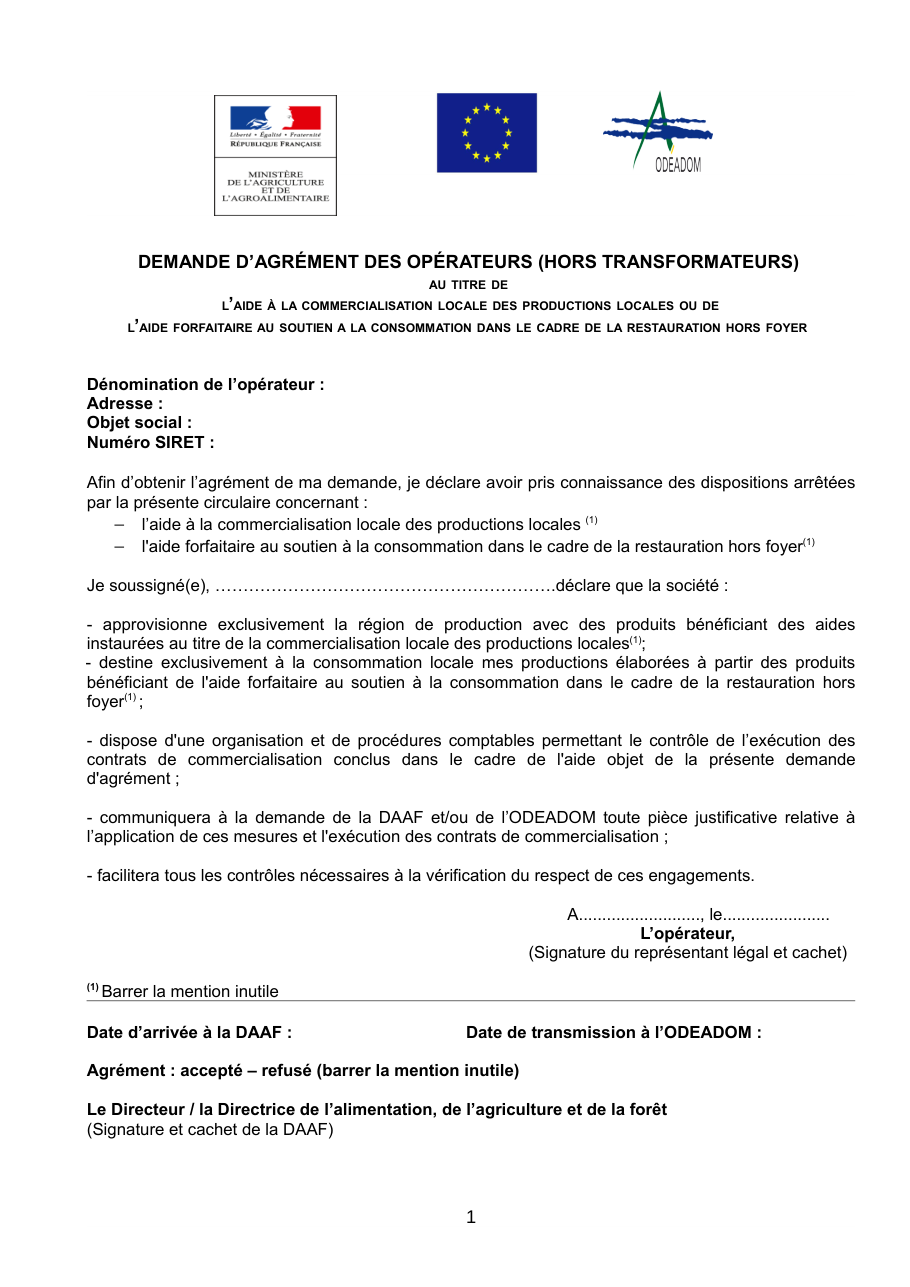 Page 1 du formulaire cerfa 14757 — Demande d’agrément des opérateurs (hors transformateurs)