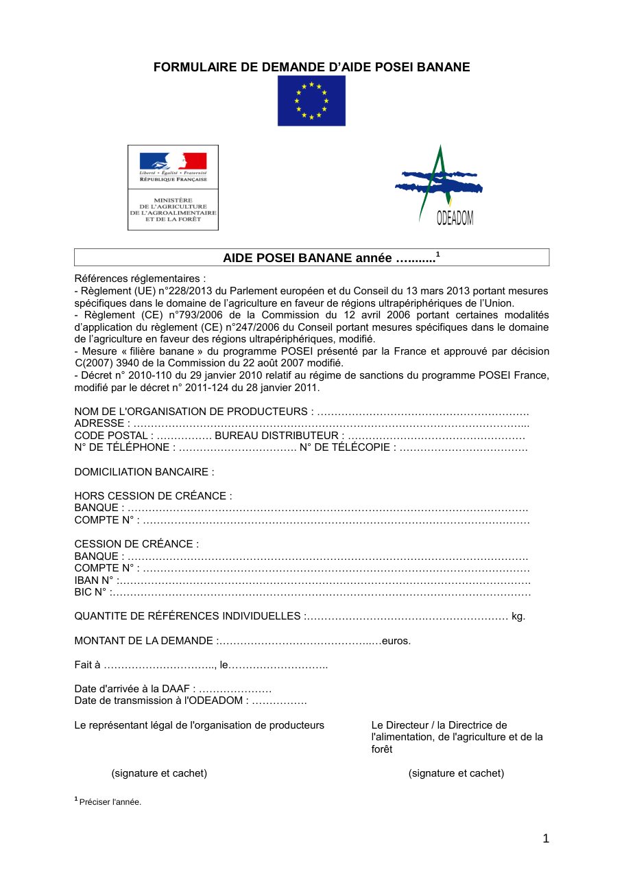 Page 1 du formulaire cerfa 14790 — Formulaire de demande d’aide POSEI banane