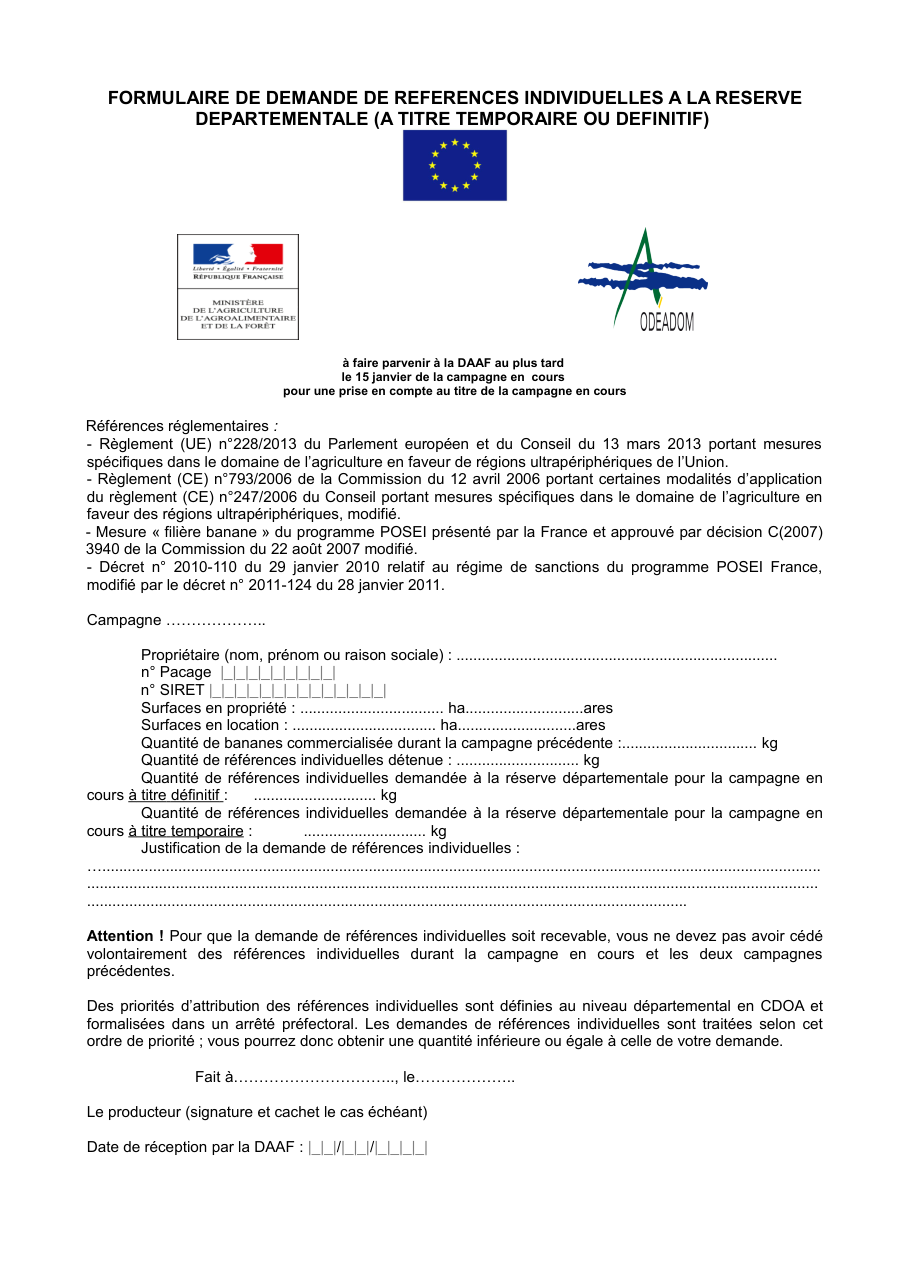 Page 1 du formulaire cerfa 14797 — Formulaire de demande de références individuelles à la réserve départementale