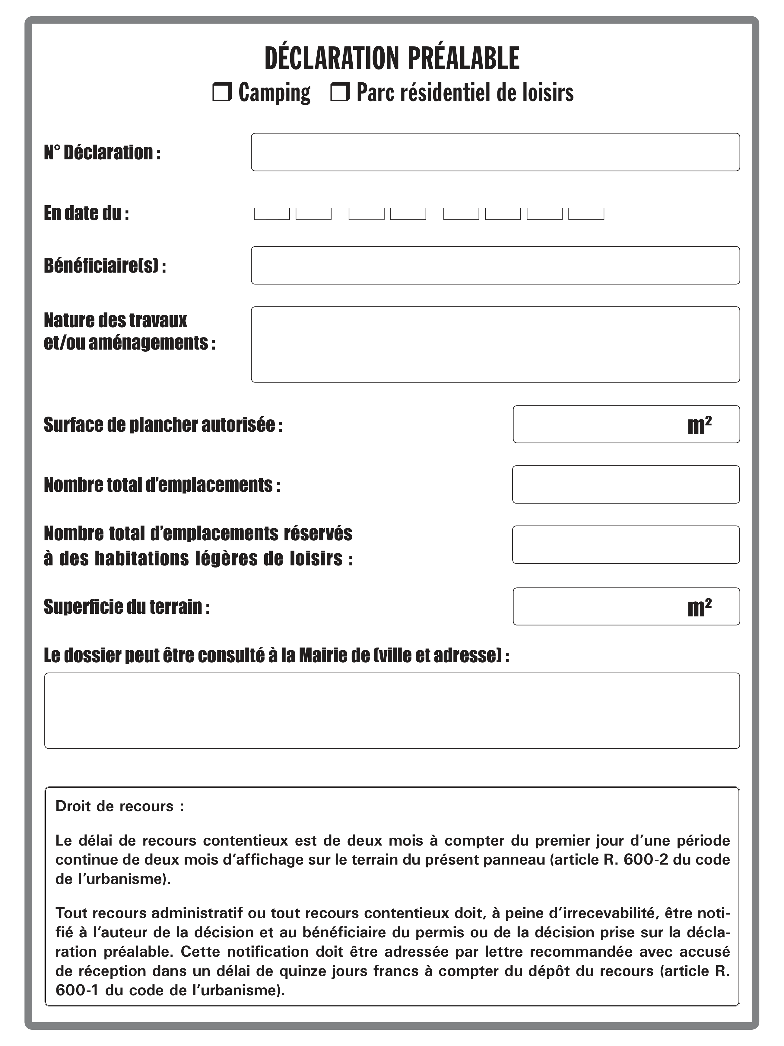 Page 1 du formulaire cerfa 14824 — Déclaration préalable — camping ou parc résidentiel de loisirs