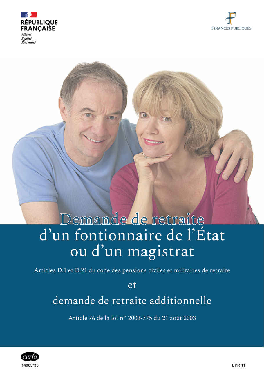 Page 1 du formulaire cerfa 14903 — Demander sa retraite quand on est fonctionnaire de l'État ou magistrat