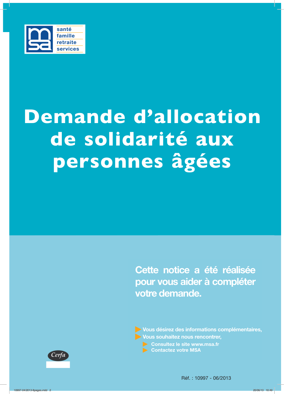 Page 1 du formulaire cerfa 14953*01 — Demande d'allocation de solidarité aux personnes âgées (Aspa) — MSA