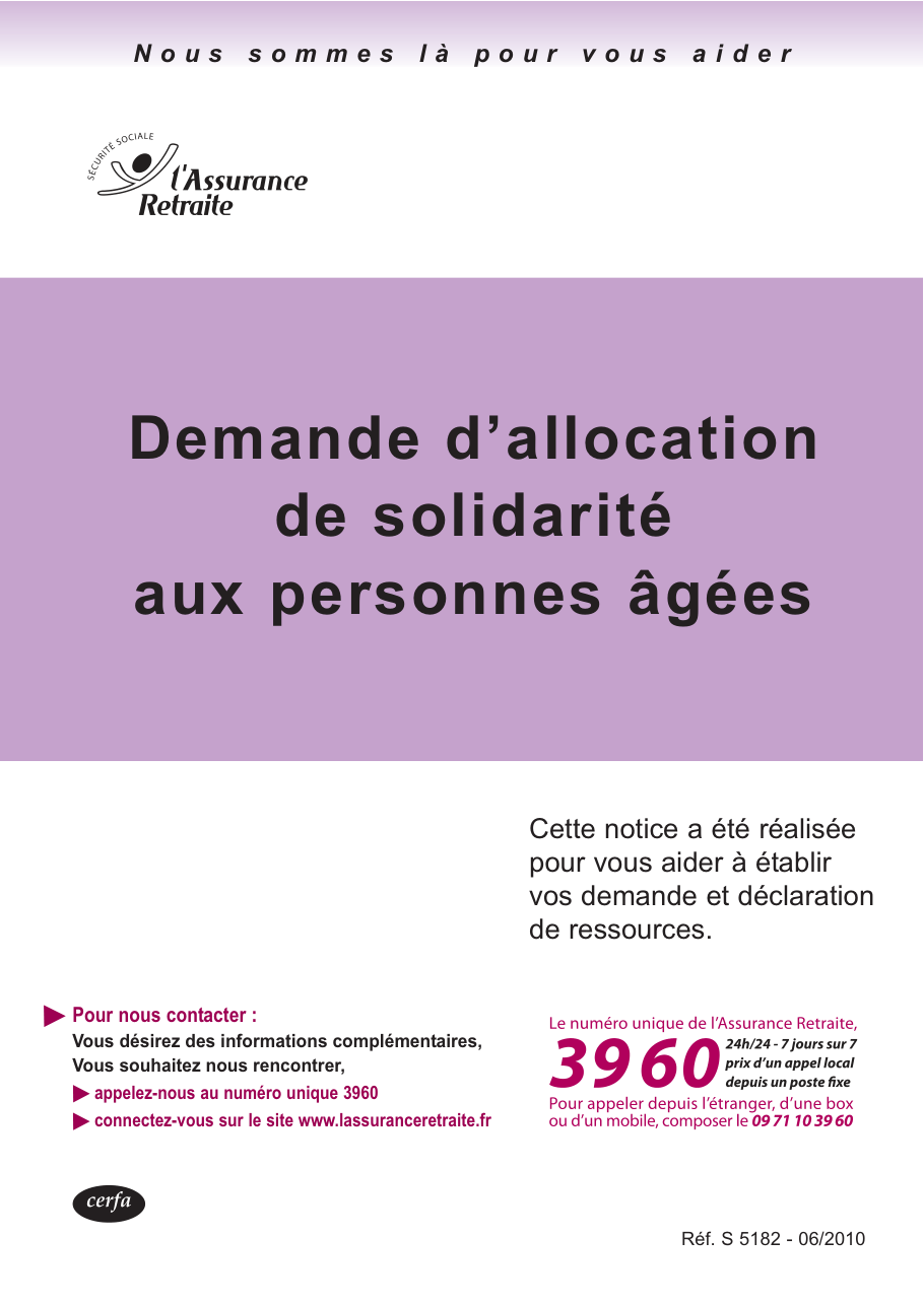 Page 1 du formulaire cerfa 14957 — Demande d’allocation de solidarité aux personnes âgées