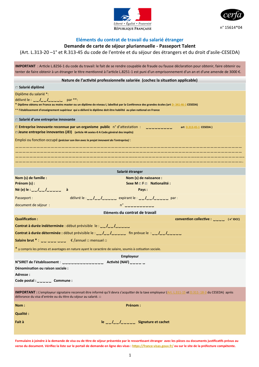 Page 1 du formulaire cerfa 15614 — Aide au renseignement des rubriques du formulaire