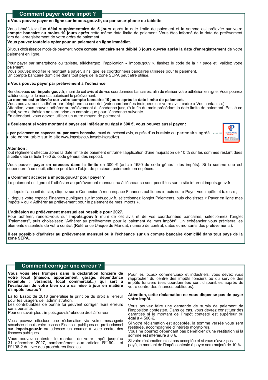Page 1 du formulaire impots.gouv.fr n° 1536-TIP-K — La notice qui accompagne l'avis de taxe foncière