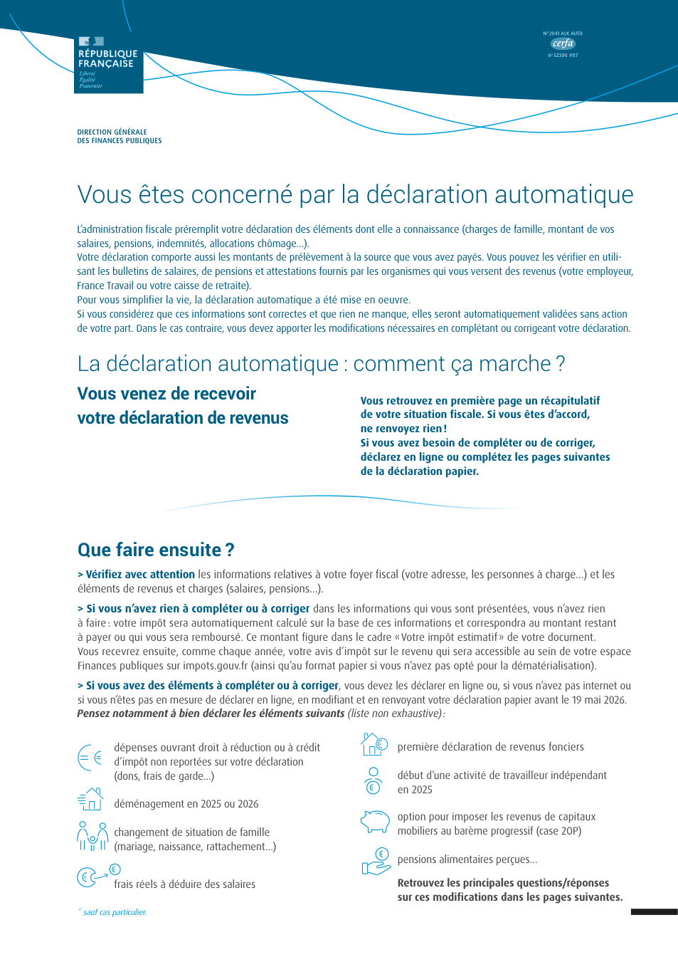 Page 1 du formulaire impots.gouv.fr n° 2041-ALK-AUTO — Notice de la déclaration automatique de revenus