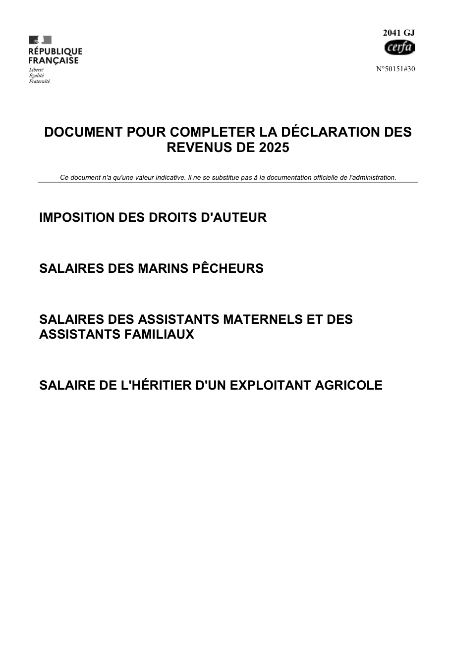 Page 1 du formulaire impots.gouv.fr n° 2041-GJ — La notice sur l'imposition de certains revenus particuliers