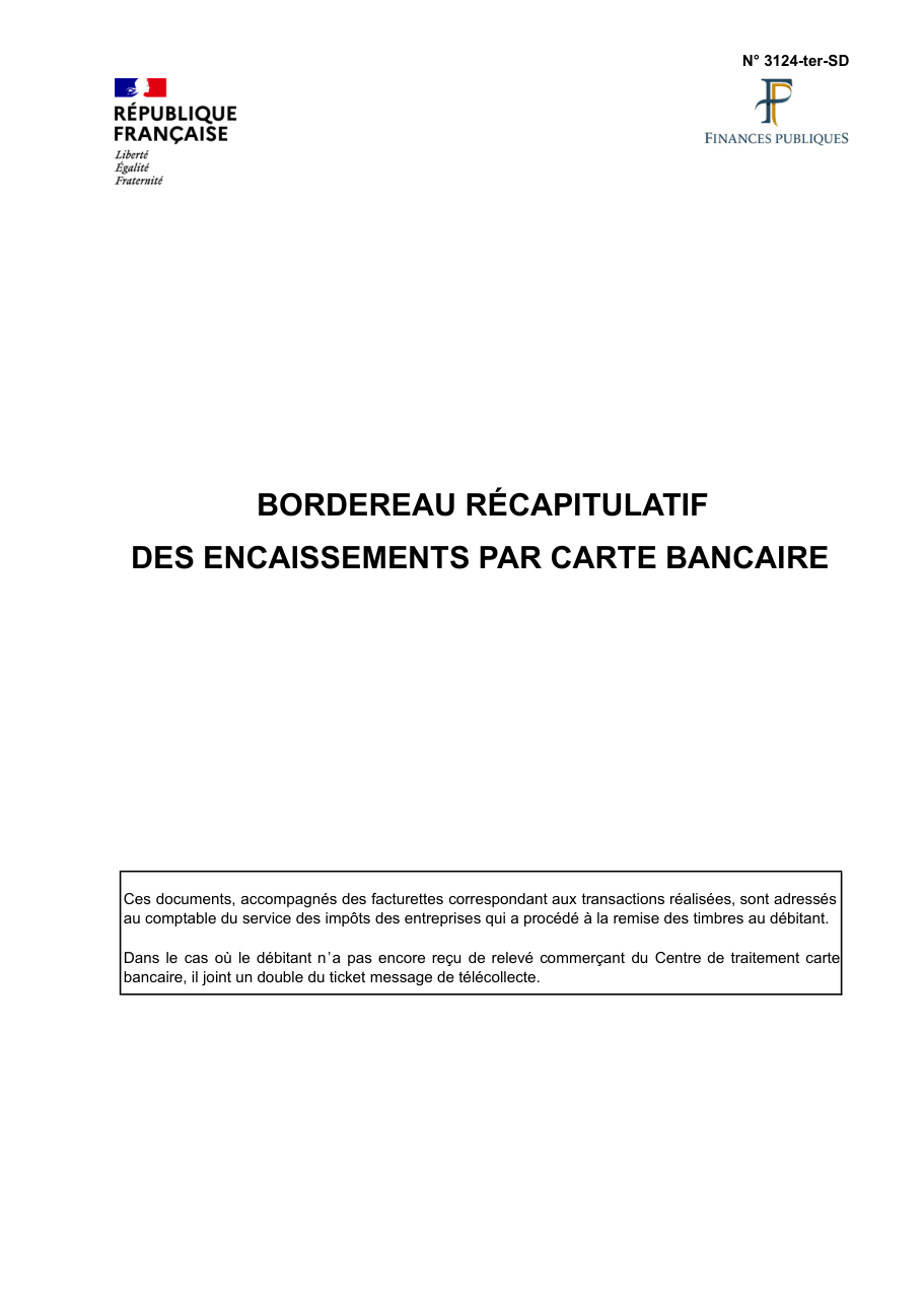 Page 1 du formulaire impots.gouv.fr n° 3124-TER-SD — Récapituler ses encaissements de timbres par carte bancaire