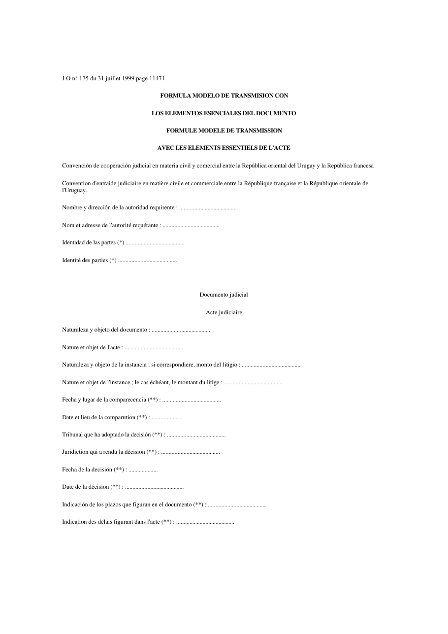 Page 1 du formulaire justice.gouv.fr — Transmettre un acte à notifier en Uruguay avec ses éléments essentiels