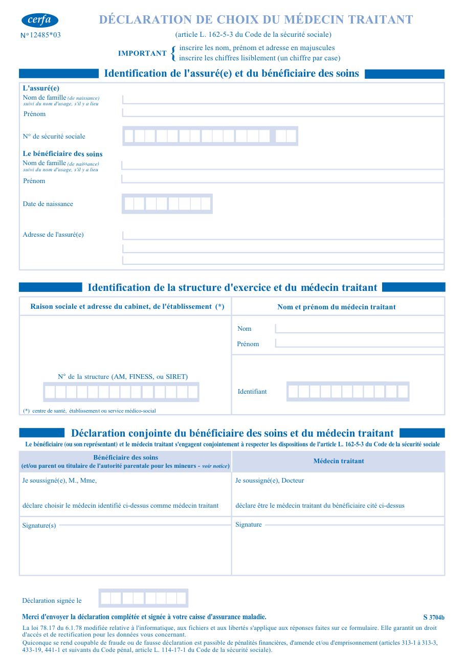 Page 1 du formulaire msa.fr — Déclarer son médecin traitant à la MSA