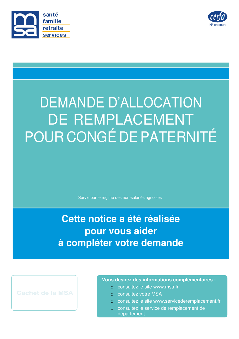 Page 1 du formulaire msa.fr — Demande d'allocation de remplacement pour un congé de paternité (MSA)