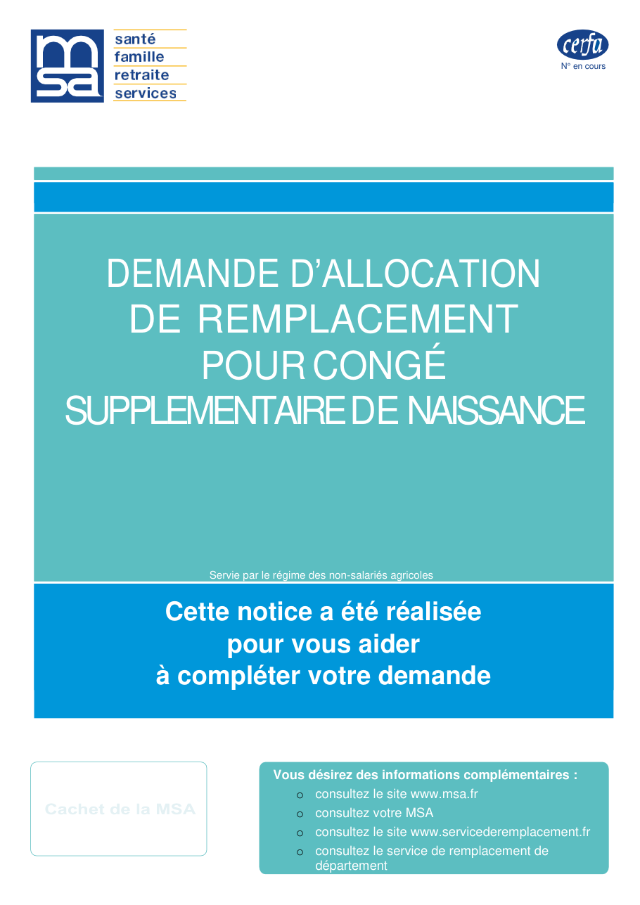 Page 1 du formulaire msa.fr — Demande d'allocation de remplacement pour un congé supplémentaire de naissance (MSA)