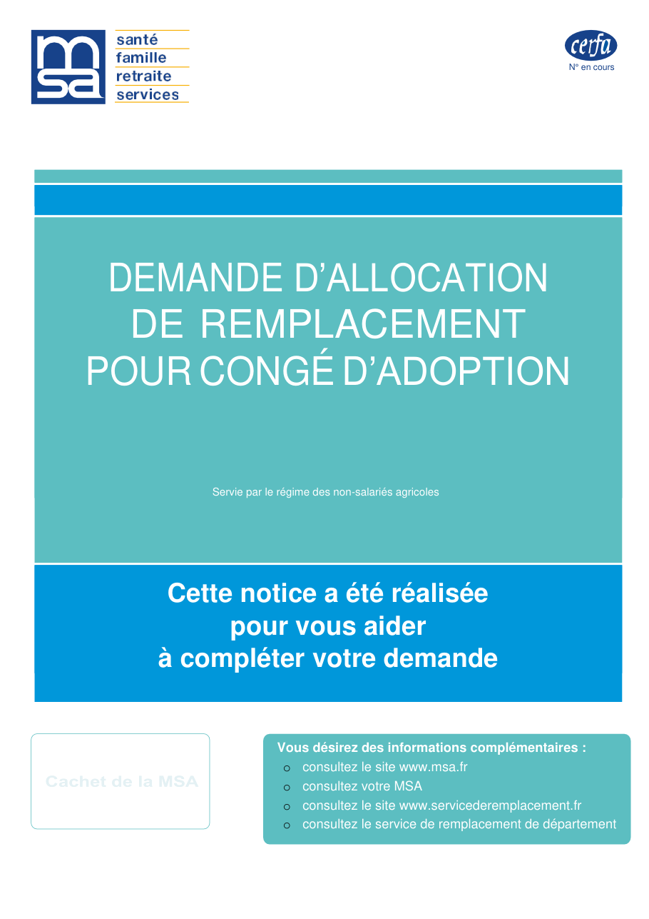 Page 1 du formulaire msa.fr — Demande d'allocation de remplacement pour un congé d'adoption (MSA)