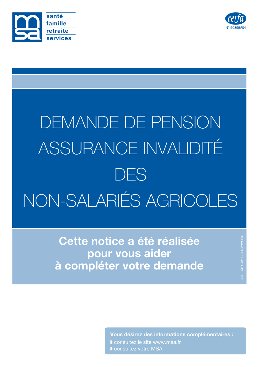 Page 1 du formulaire msa.fr — Demande de pension d'invalidité pour un non-salarié agricole (MSA)