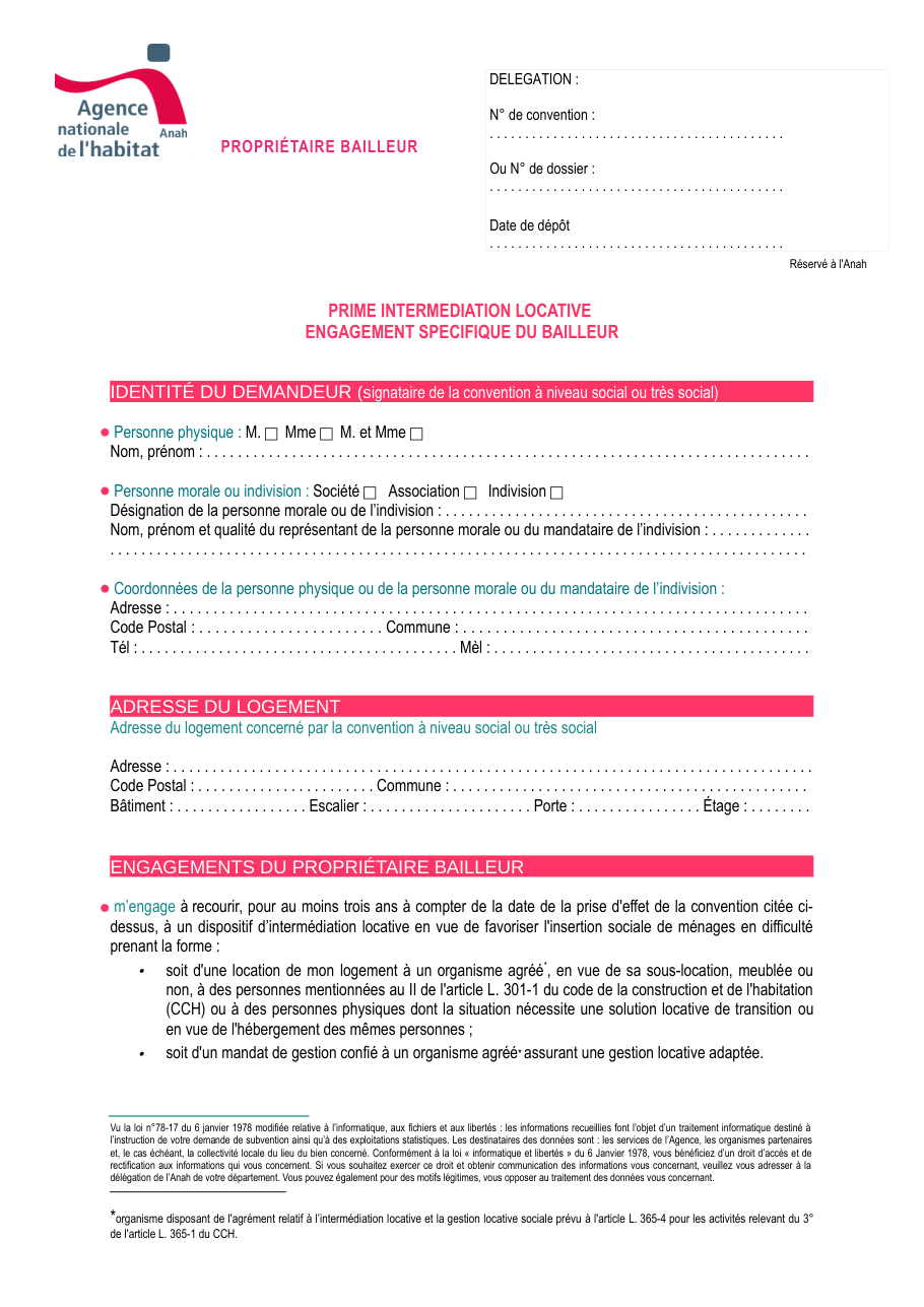 Page 1 du formulaire service-public.fr — S'engager pour la prime d'intermédiation locative de l'Anah