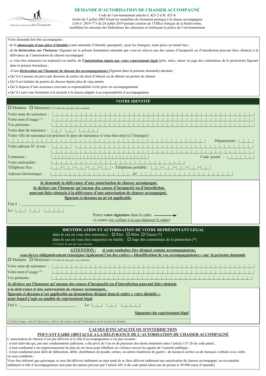 Page 1 du formulaire service-public.fr — Demander une autorisation de chasser accompagné