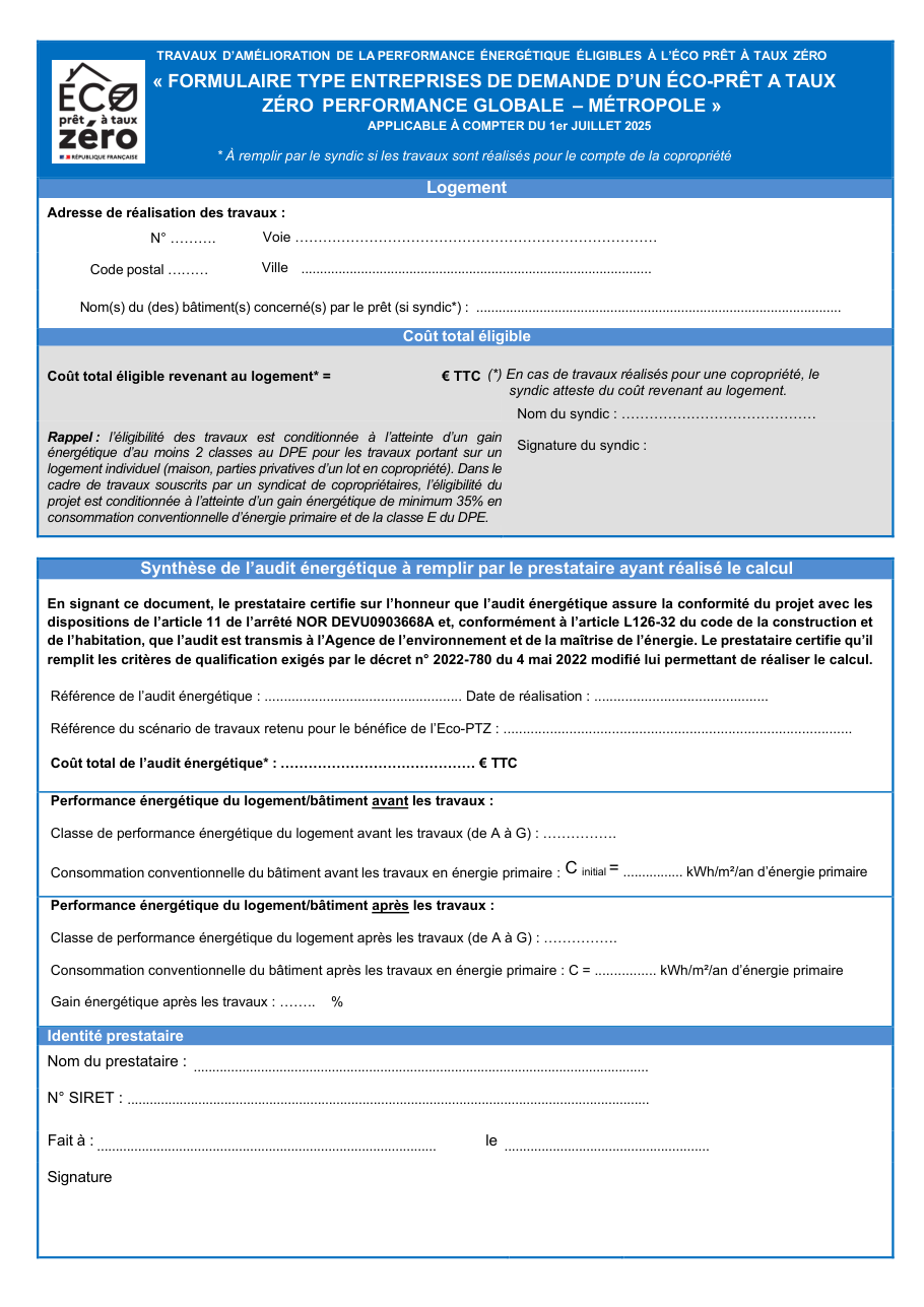 Page 1 du formulaire service-public.fr — Attester une rénovation globale pour un éco-PTZ en métropole
