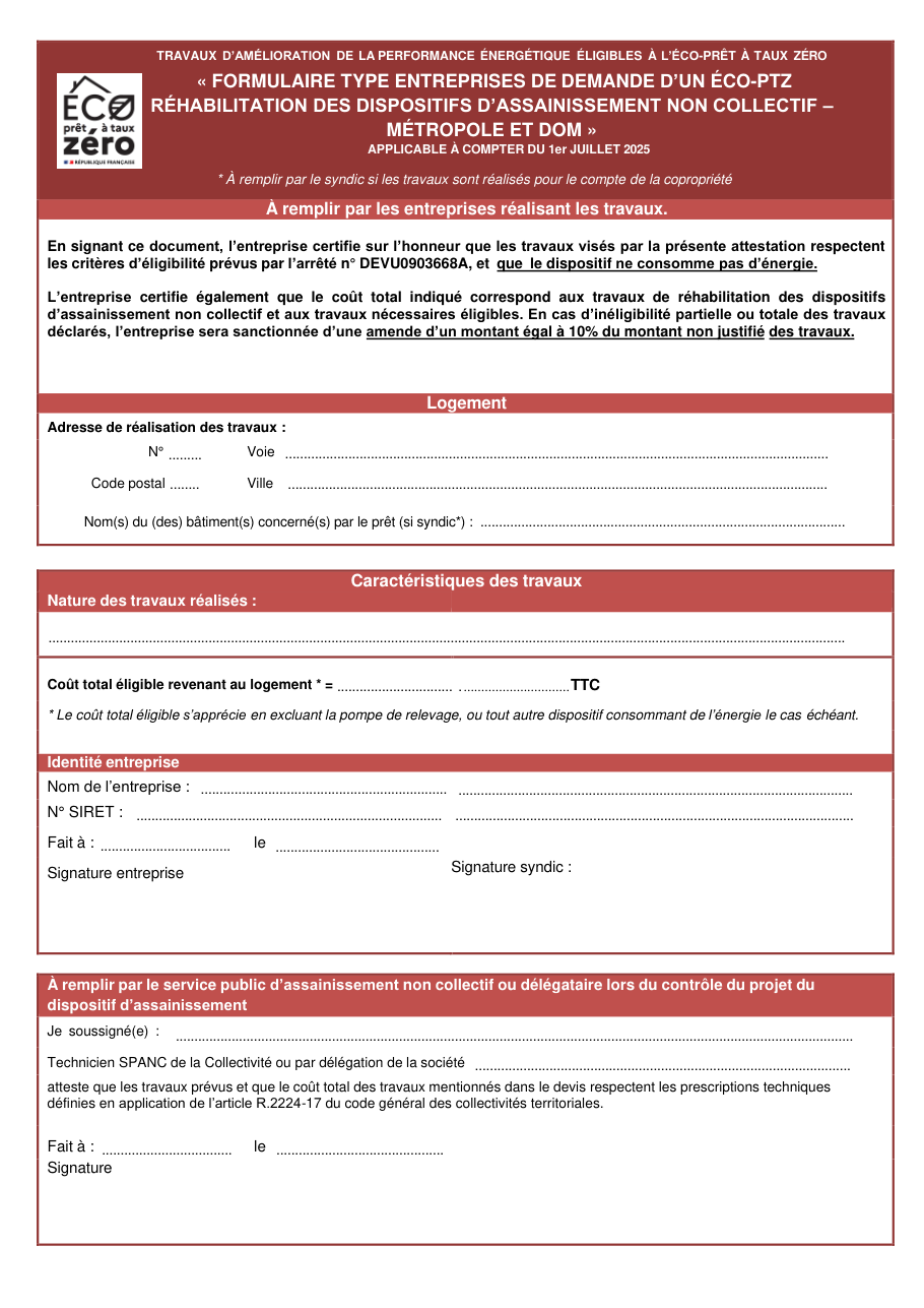Page 1 du formulaire service-public.fr — Attester des travaux d'assainissement pour un éco-PTZ