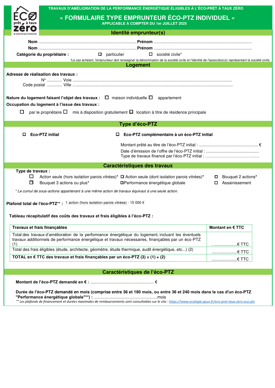 Page 1 du formulaire service-public.fr — Remplir le formulaire emprunteur d'un éco-PTZ individuel