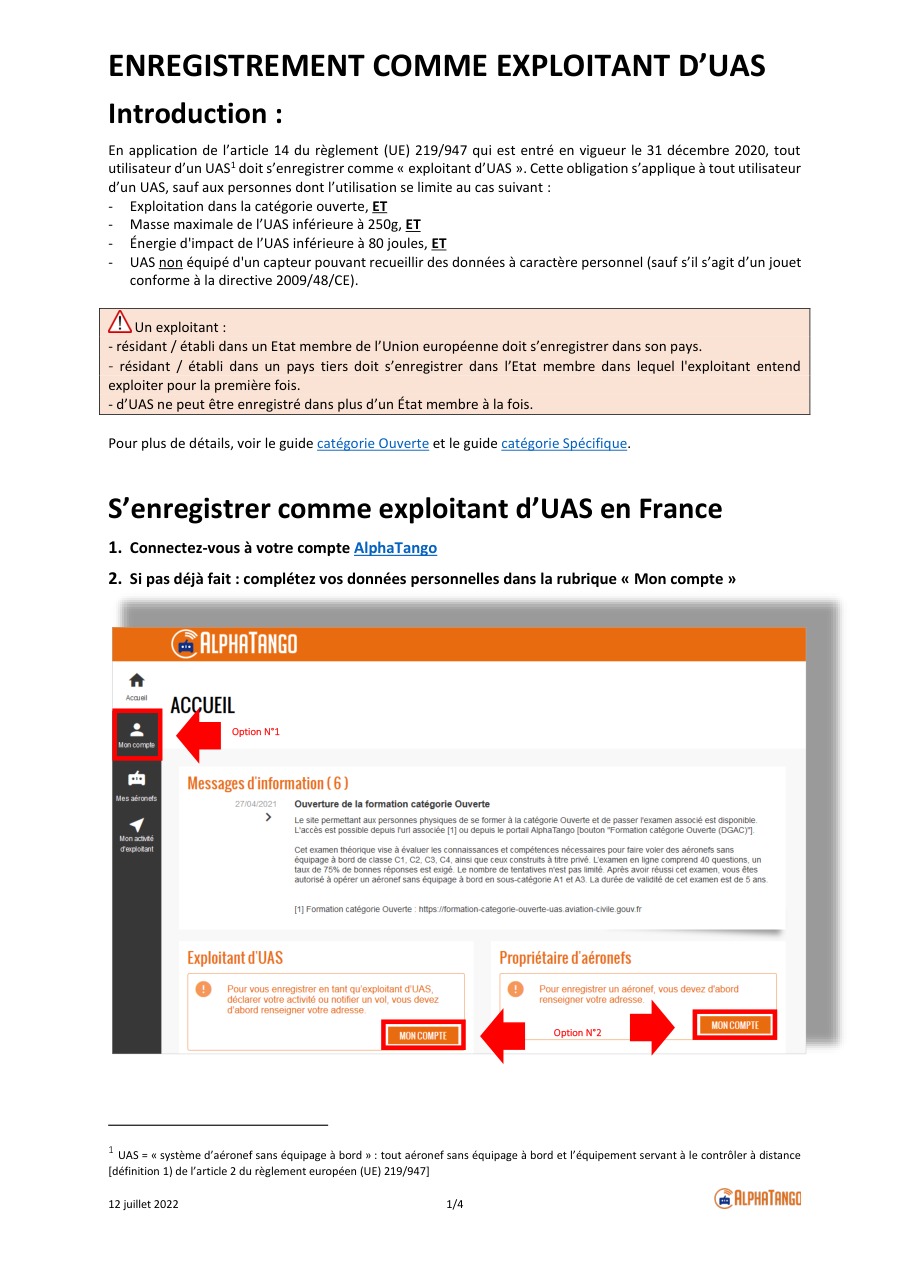 Page 1 du formulaire service-public.fr — S'enregistrer comme exploitant de drone