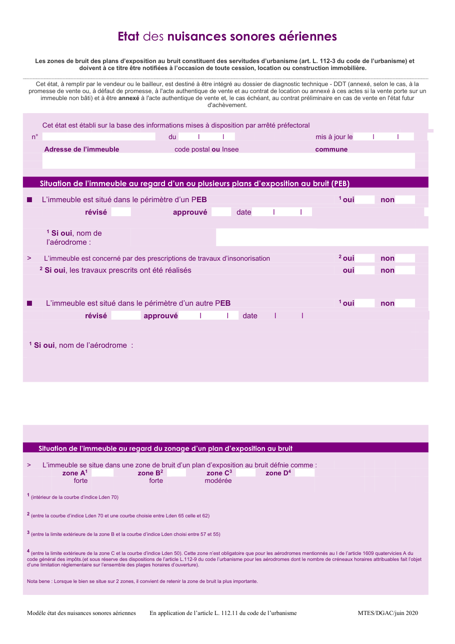 Page 1 du formulaire service-public.fr — Établir l'état des nuisances sonores aériennes