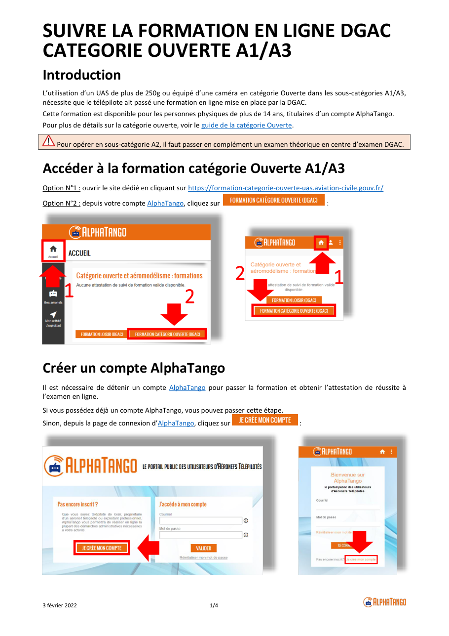 Page 1 du formulaire service-public.fr — Passer la formation en ligne de télépilote de drone