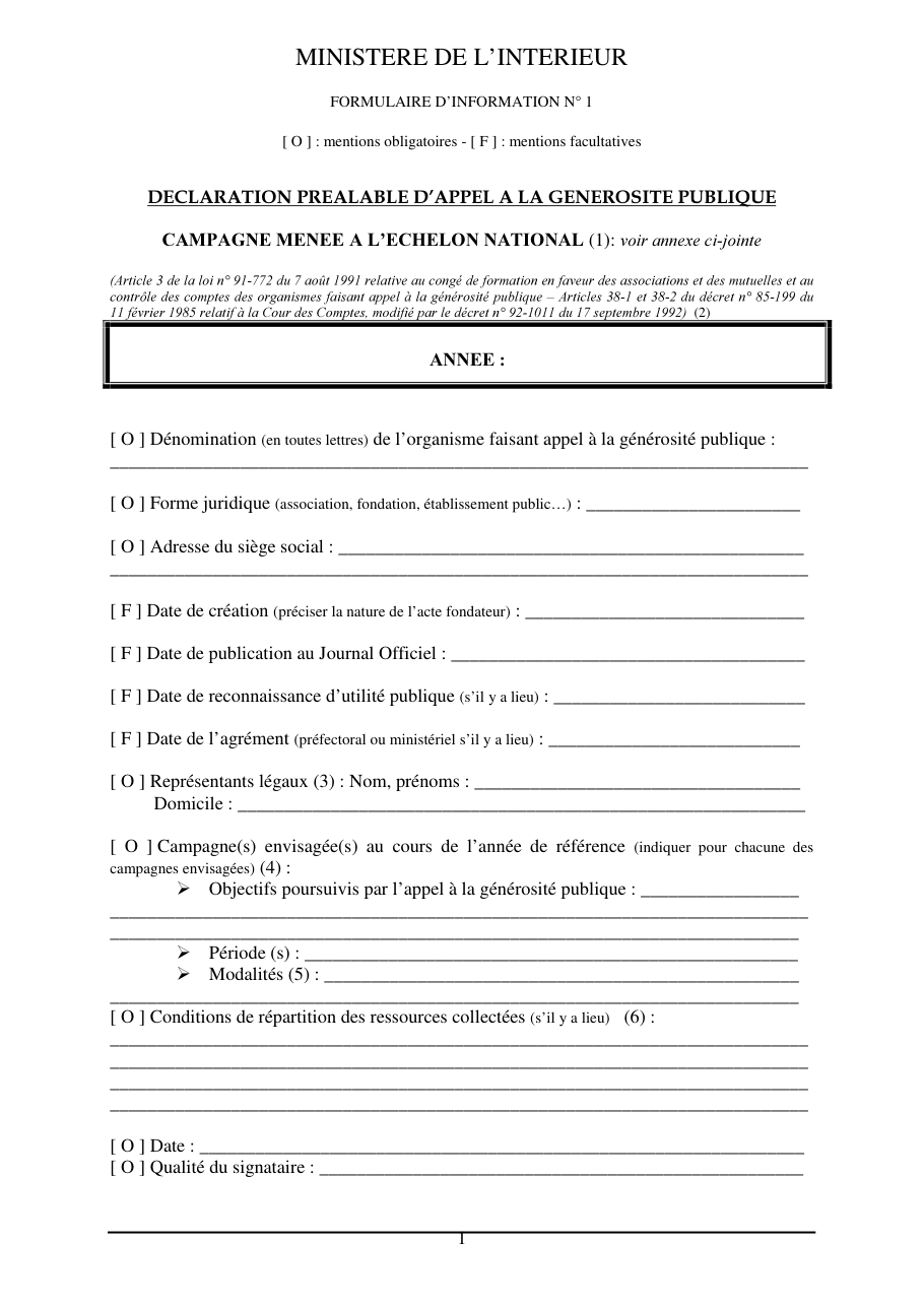 Page 1 du formulaire service-public.fr — Déclarer un appel à la générosité publique